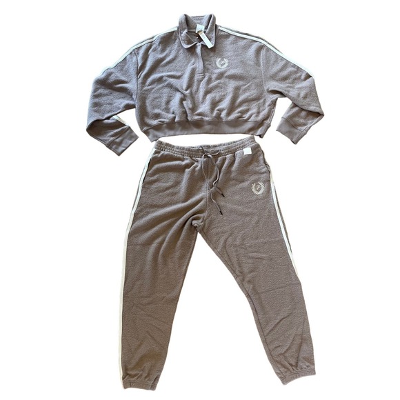 NWT Victoria's Secret PINK Fuzzy Brown Crop Track Set XL - Picture 1 of 10